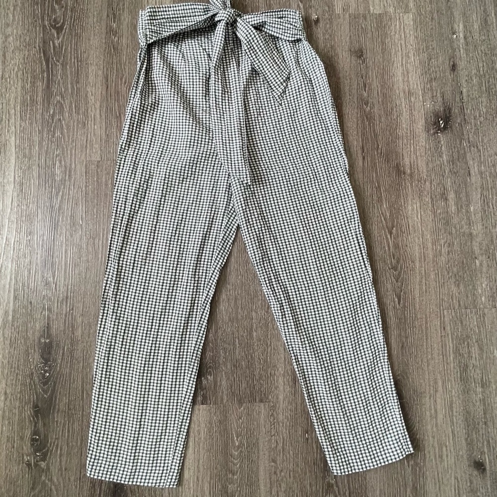 Free People green and White Trousers with Tie Waist